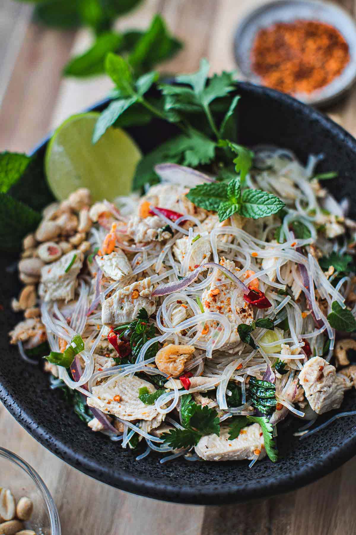 Spicy-&-Sour-Glass-Noodle-Salad-with-Chicken - ThaiMantra Pattaya Spicy-&-Sour-Glass-Noodle-Salad-with-Chicken