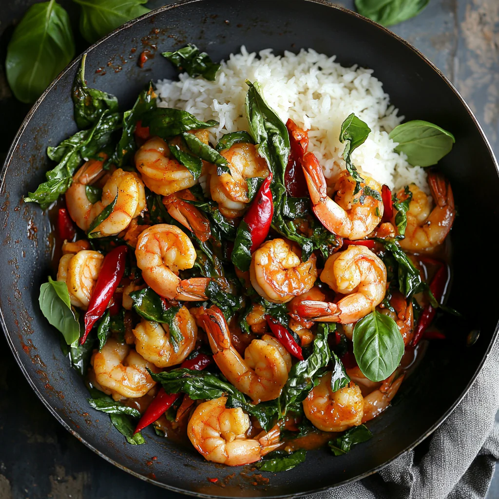 Stir-fried-Tiger-Prawn-with-Basil - ThaiMantra Pattaya Stir-fried-Tiger-Prawn-with-Basil